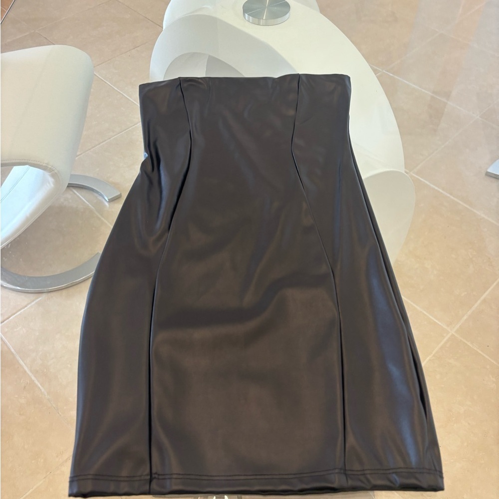 Black Hot Strapless HotLeather Dress